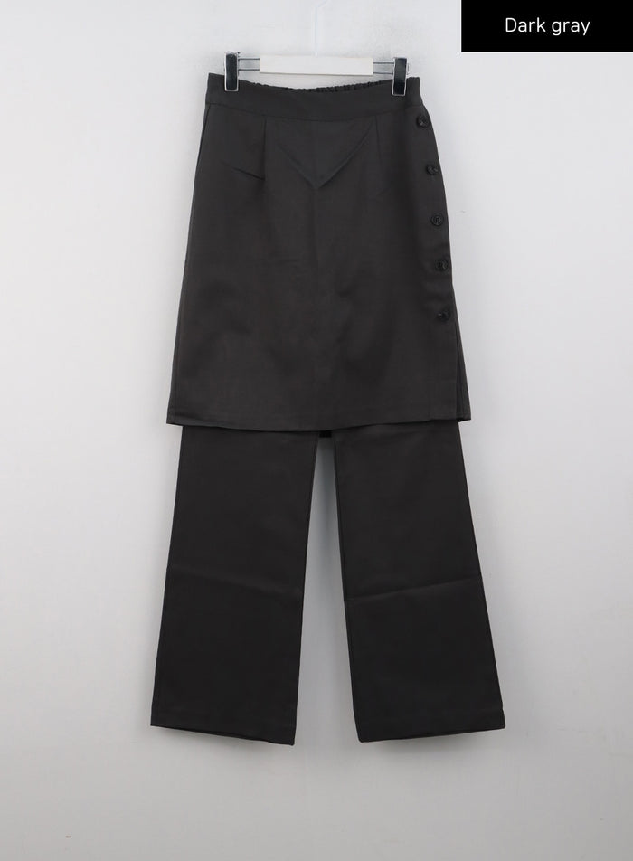 wrap-skirt-layered-pants-cn329 / Dark gray