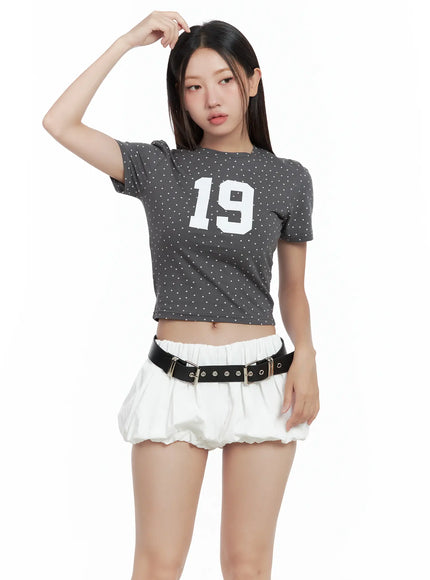 polka-dot-graphic-crop-tee-cl509 / Dark gray