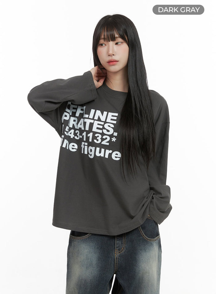 oversized-lettering-long-sleeve-tee-cg430 / Dark gray