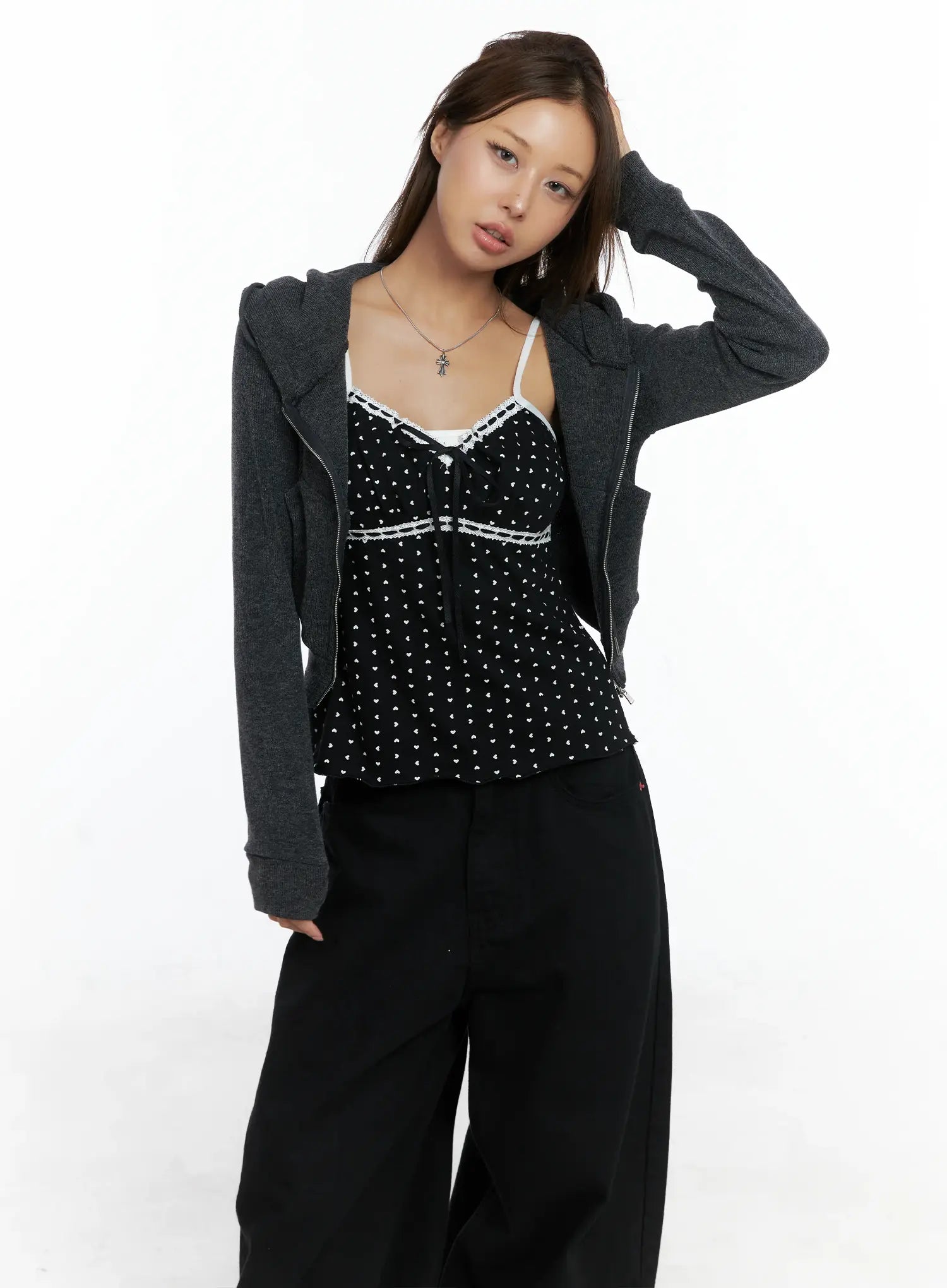 cropped-knit-zip-up-hoodie-cs505 / Dark gray