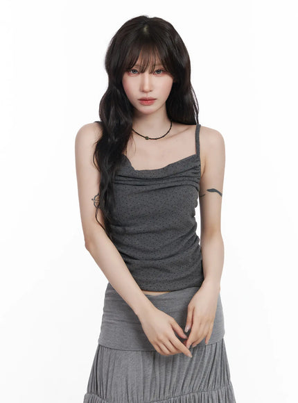 draped-dot-sleeveless-top-cf519 / Dark gray