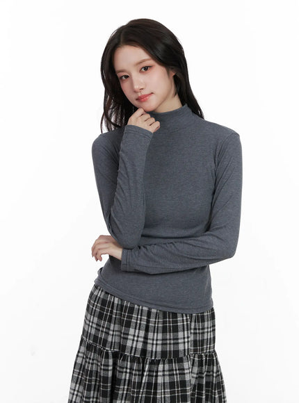 mock-neck-long-sleeve-top-cn527 / Dark gray