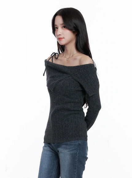 elegant-ribbon-off-shoulder-top-cs519 / Dark gray