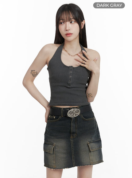 buttoned-halter-tank-top-ca402 / Dark gray
