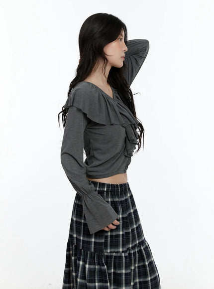 ruffle-flare-sleeved-cardigan-cn517 / Dark gray