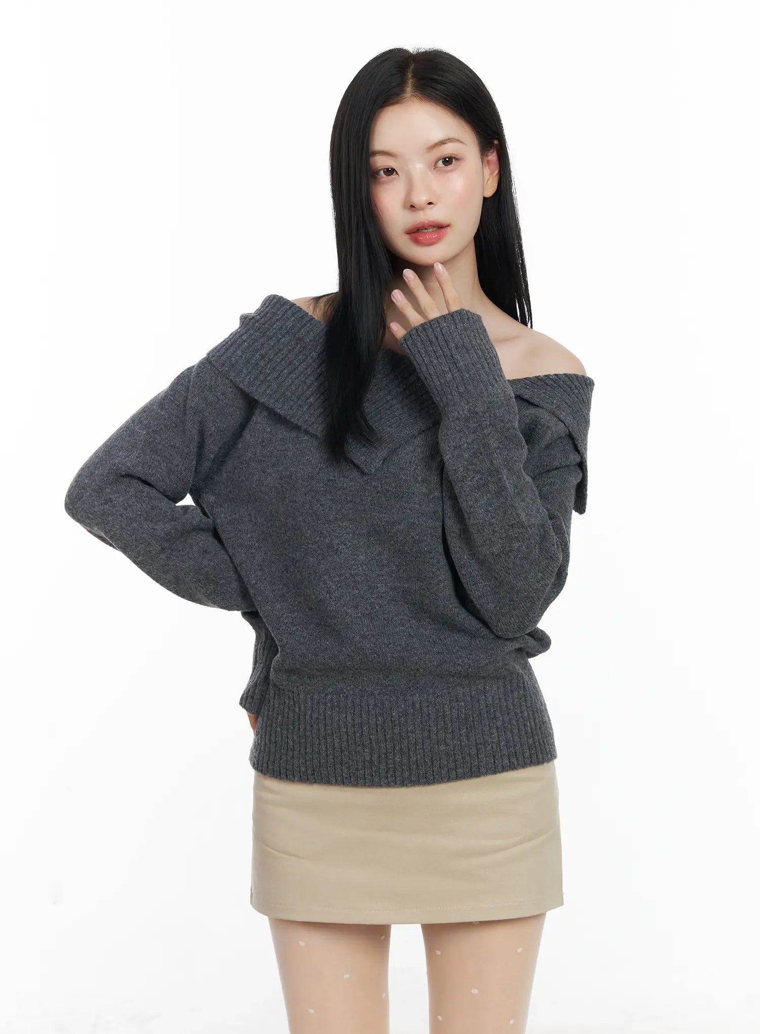 off-shoulder-knit-sweater-cj520 / Dark gray