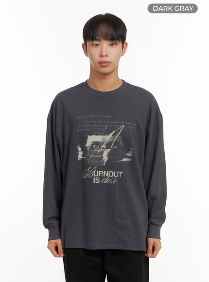mens-cotton-loose-fit-graphic-print-top-co408 / Dark gray