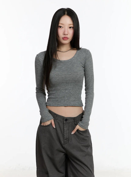 round-neck-long-sleeve-top-cm511 / Dark gray