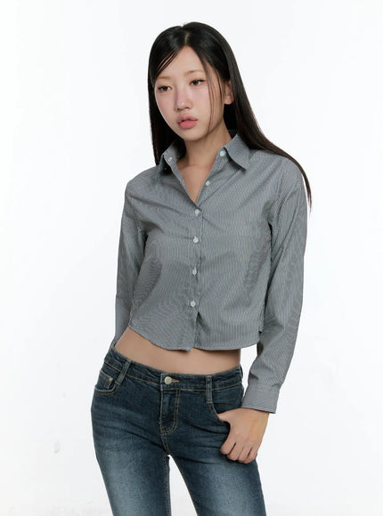 striped-cropped-shirt-cs517 / Dark gray