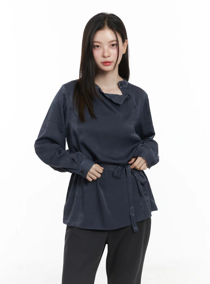 elegant-blouse-and-thin-scarf-set-cj506 / Dark gray