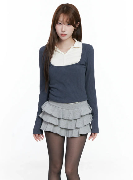 layered-collared-knit-top-cs501 / Dark gray