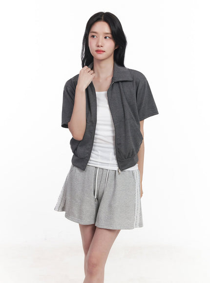 collared-zip-up-crop-top-cy523 / Dark gray