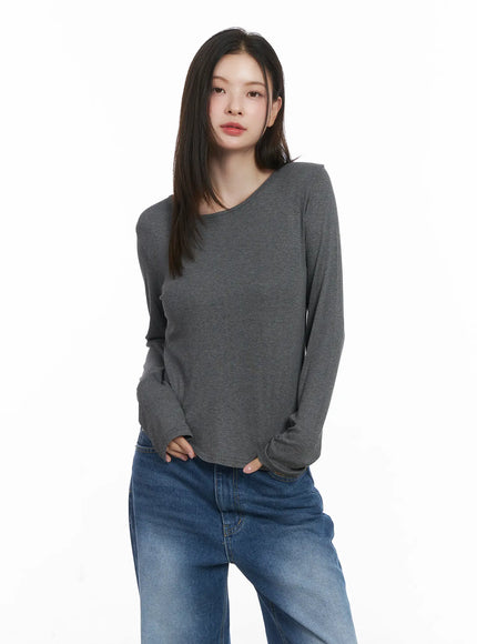 basic-boat-neck-long-sleeve-top-cj506 / Dark gray