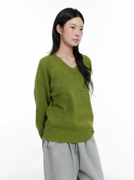 oversized-v-neck-knit-sweater-cs529 / Dark green