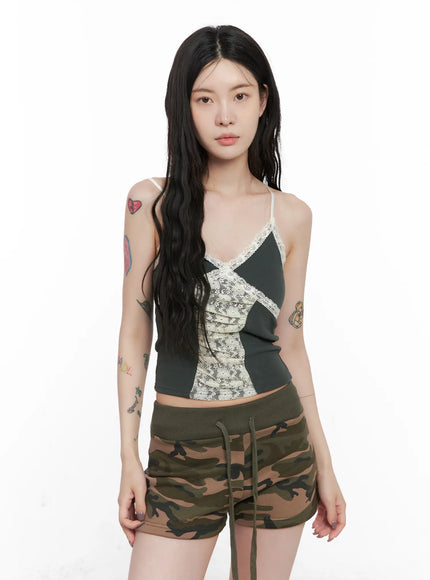 lace-trim-cami-top-cn513 / Dark green