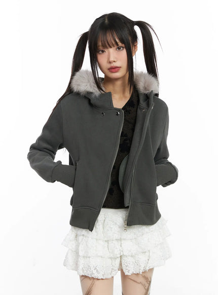 two-way-faux-fur-hooded-zip-up-cd518 / Dark green