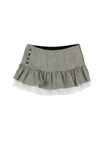 ruffled-lace-mini-skirt-ca521 / Dark green