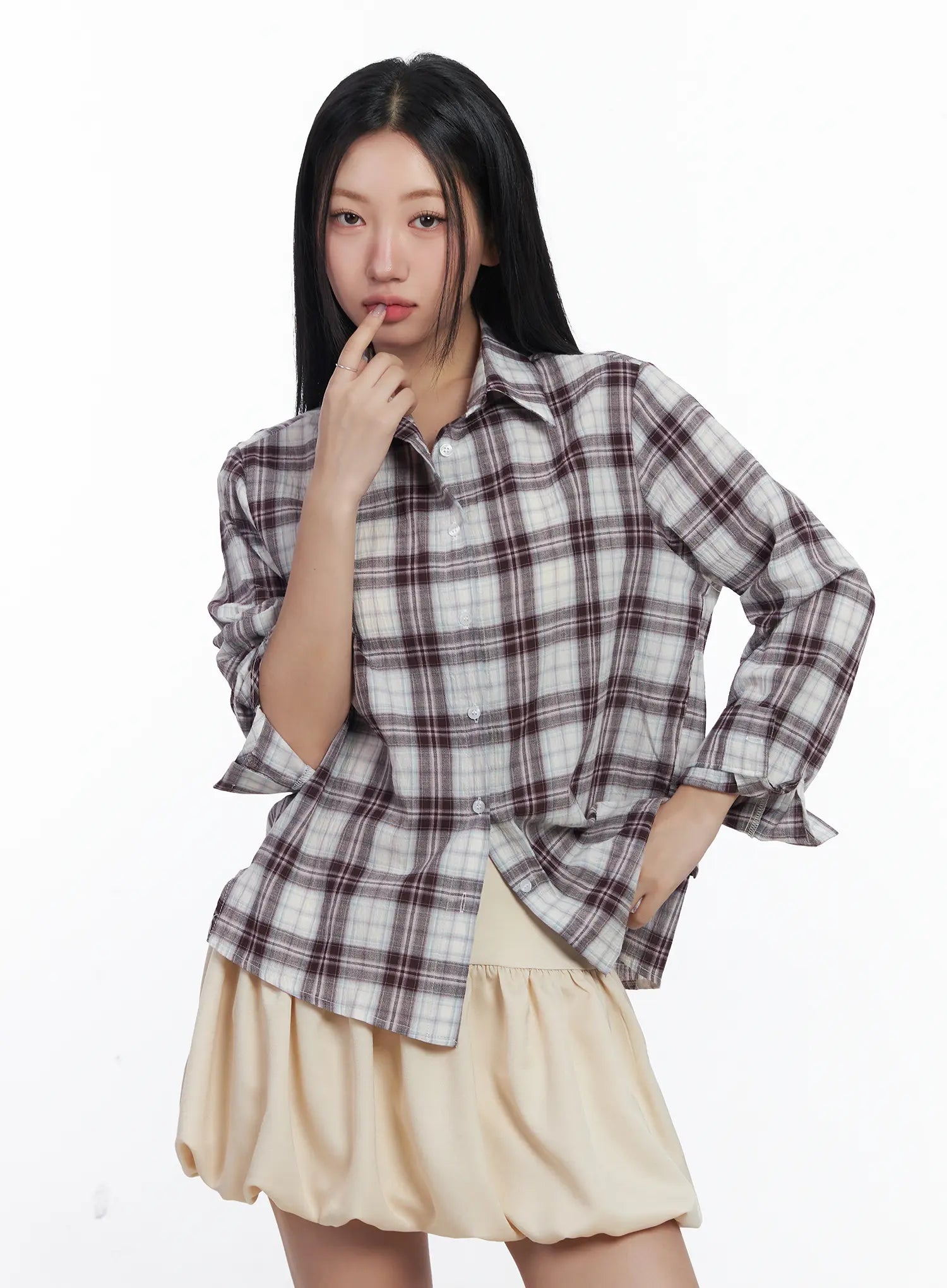 loose-fit-plaid-shirt-cj530 / Dark pink