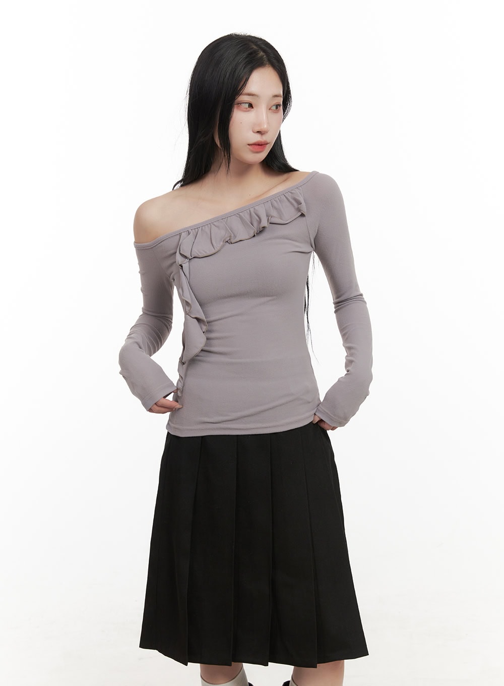 one-shoulder-long-sleeve-blouse-cd410 / Dark pink