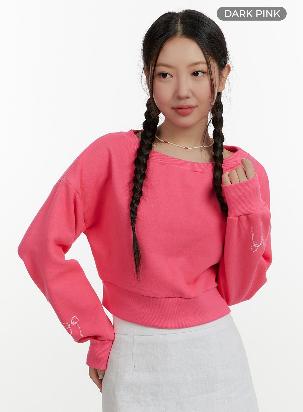 ribbon-graphic-crop-sweatshirt-oy413 / Dark pink