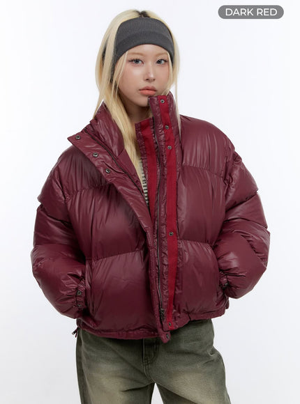 glossy-crop-puffer-jacket-co419 / Dark red