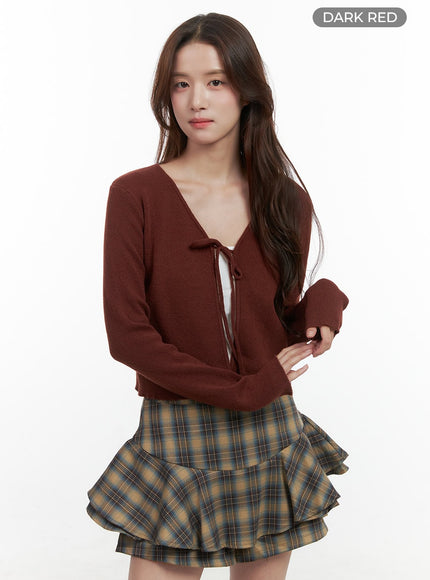 strap-long-sleeve-crop-cardigan-oo421 / Dark red