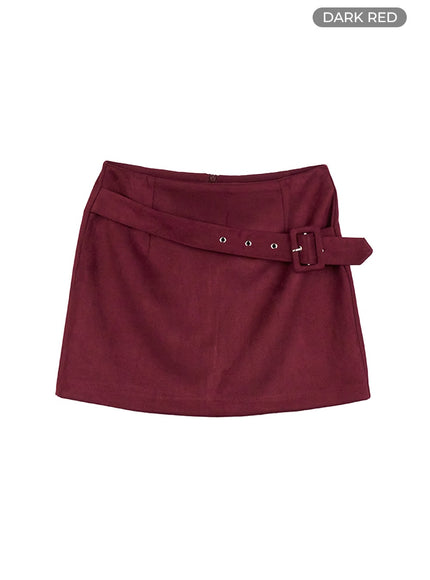 buckle-suede-mini-skirt-co418 / Dark red