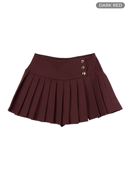 buttoned-pleated-mini-skirt-oo421 / Dark red