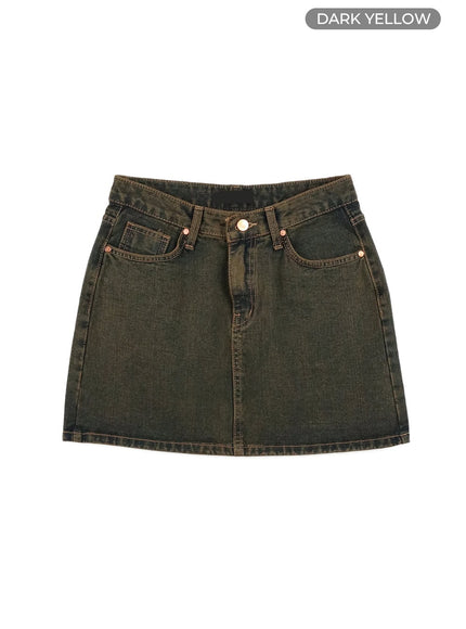 low-wash-indigo-dream-denim-mini-skirt-cy407 / Dark yellow