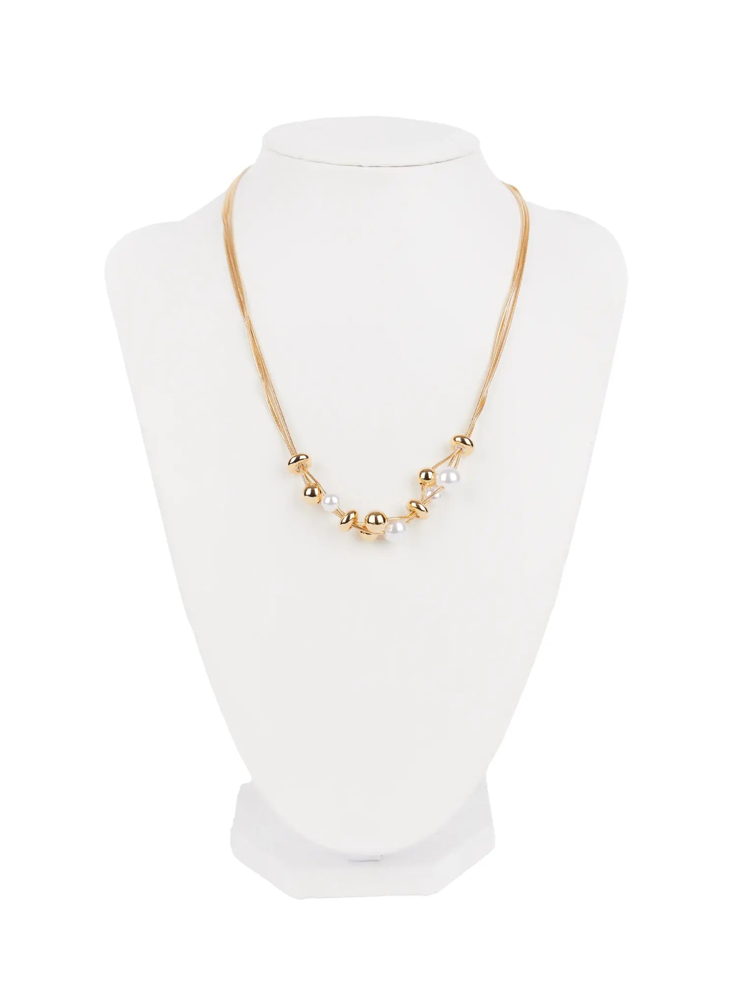 faux-pearl-beaded-necklace-co524 / Gold