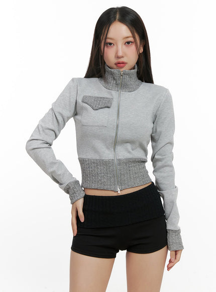 crop-length-rayon-knit-cardigan-cn415 / Gray