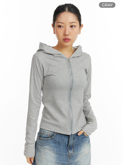 slim-fit-hooded-zip-top-cf419 / Gray