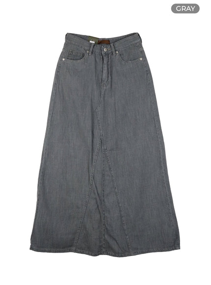 vintage-washed-maxi-denim-skirt-cy414 / Gray