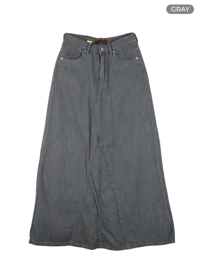vintage-washed-maxi-denim-skirt-cy414 / Gray