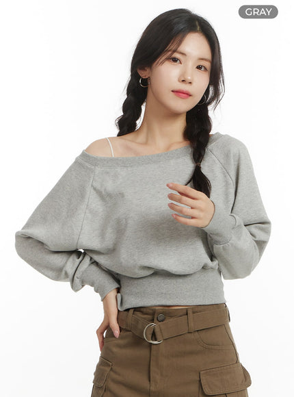 off-shoulder-crop-sweatshirt-of427 / Gray