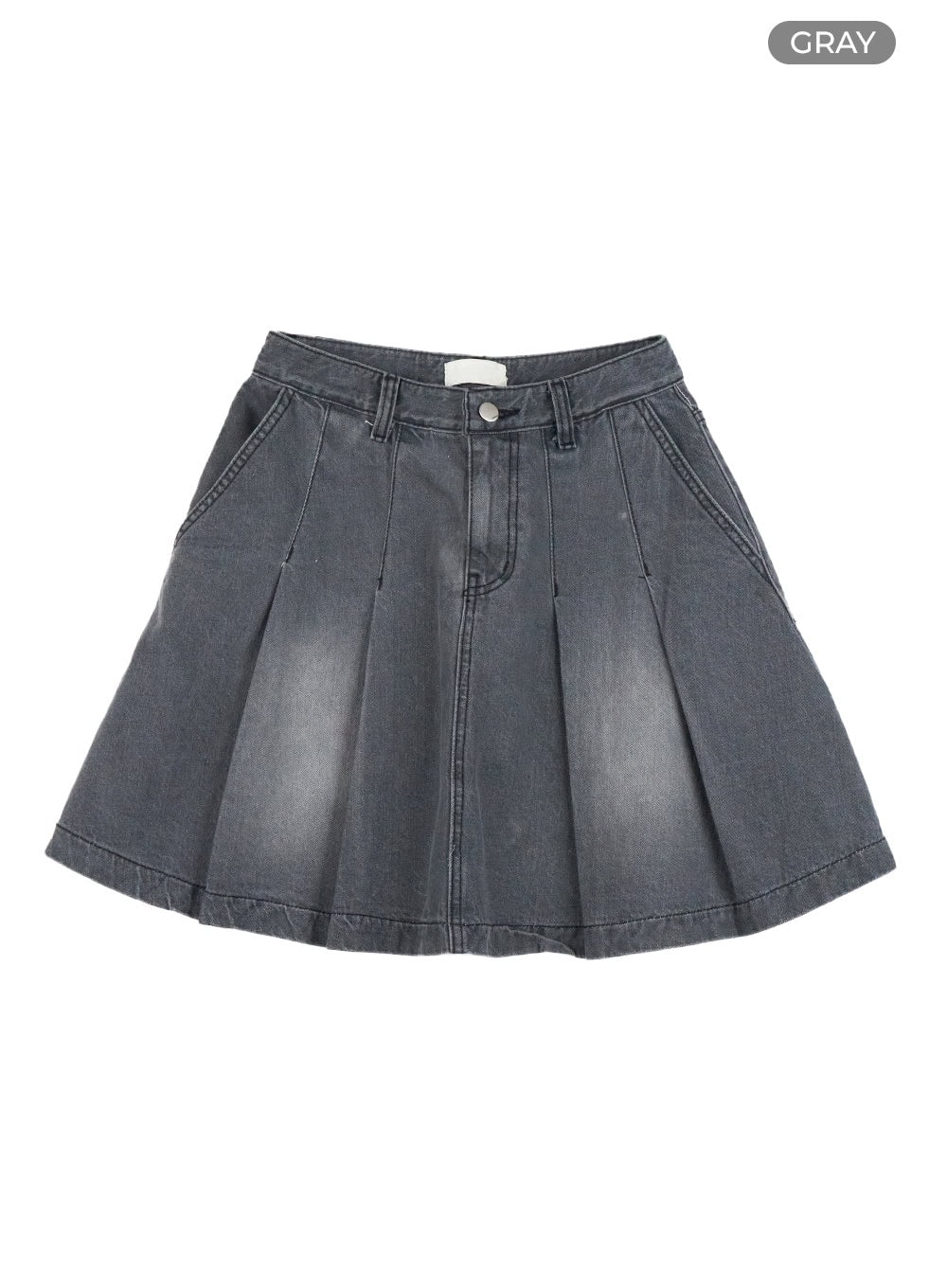 washed-pleated-midi-denim-skirt-cl422 / Gray