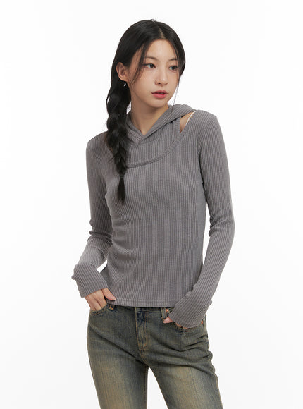 layered-hooded-crop-top-cn428 / Gray