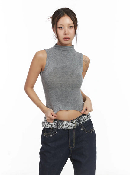 basic-bock-neck-crop-tank-cj512 / Gray