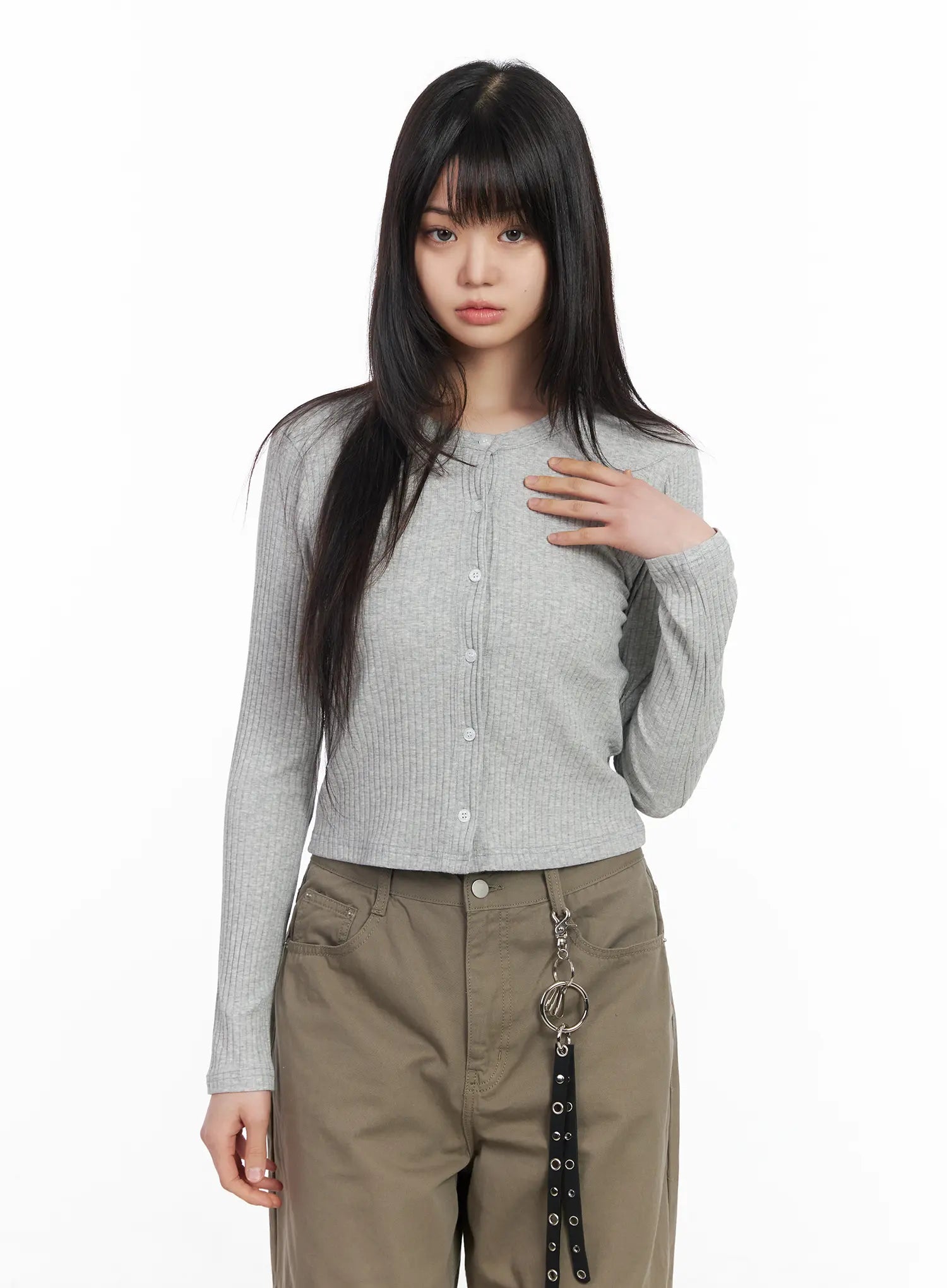 essential-long-sleeve-cardigan-cm513 / Gray