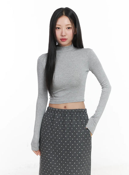 basic-mock-neck-long-sleeve-crop-top-cd529 / Gray