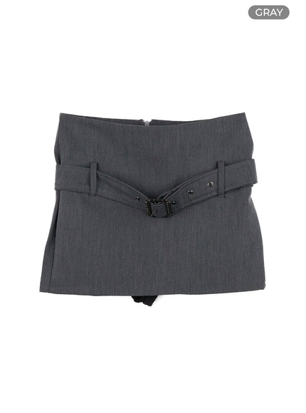 buckle-detail-mini-skirt-og407 / Gray