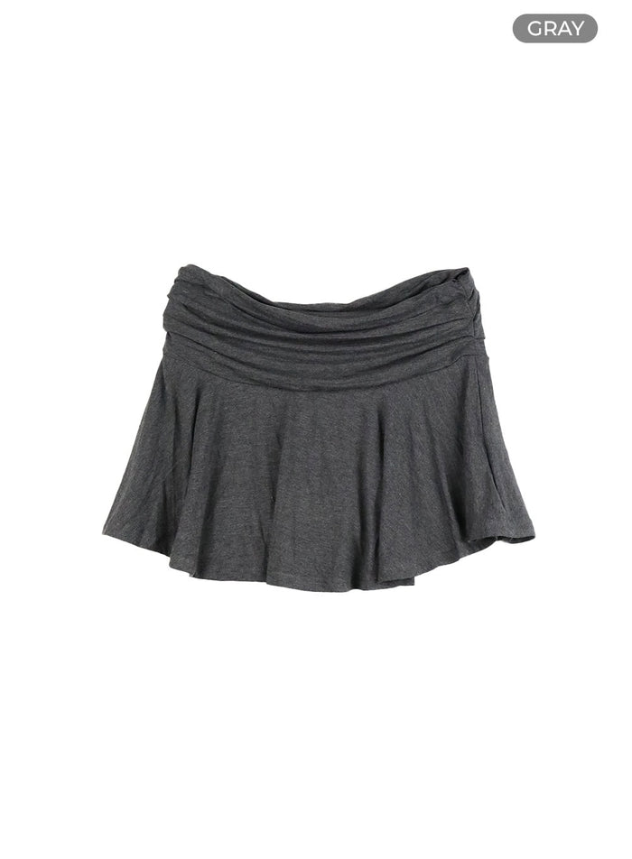 shirred-solid-mini-skirt-cy420 / Gray
