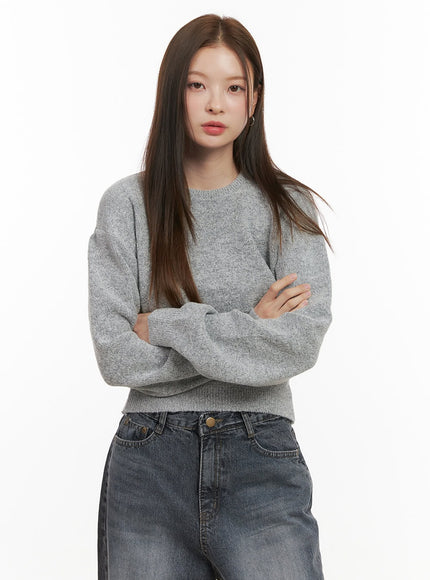 cozychic-solid-knit-sweater-od417 / Gray