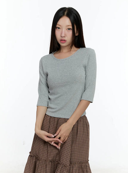basic-3-4-sleeve-top-cs517 / Gray