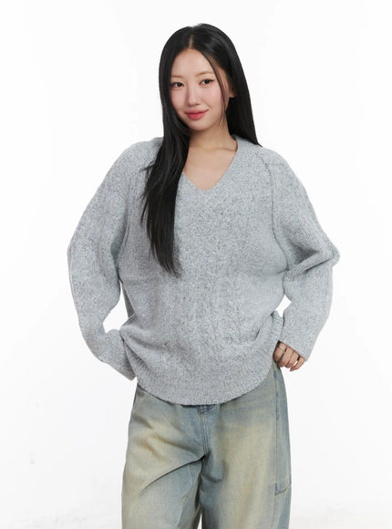 cozy-cable-knit-long-sleeve-sweater-cd530 / Gray