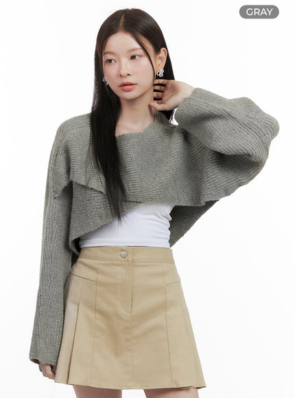 crop-bolero-knit-long-sleeve-top-og416 / Gray