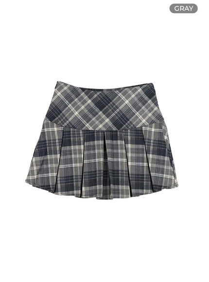 pleated-checkered-mini-skirt-cg430 / Gray