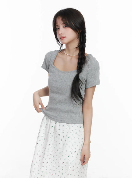 square-neck-short-sleeve-tee-cm527 / Gray