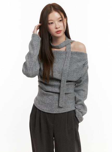 long-sleeve-off-shoulder-blouse-od417 / Gray