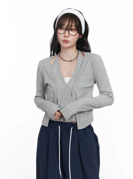 sleeveless-top-and-cardigan-set-cf523 / Gray